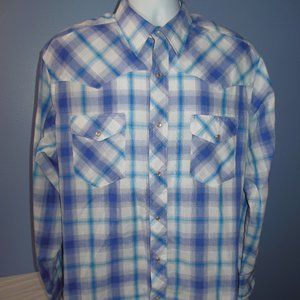 Wrangler Blue Purple White Plaid Pearl Snap Long Sleeve Western Shirt XL NWOT